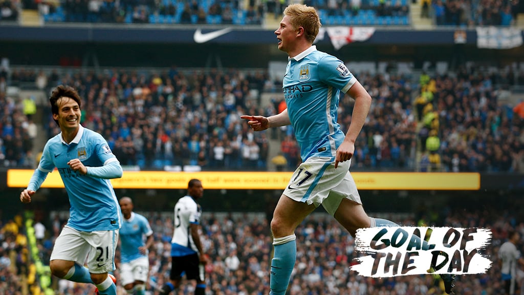 PING IT: Kevin De Bruyne scores a wonderful goal against Newcastle