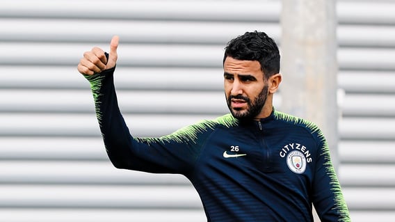 THUMBS UP: Riyad Mahrez emerges for the morning session