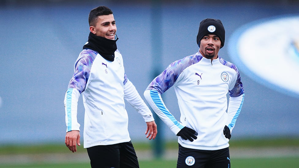TWO'S COMPANY : Rodrigo and Gabriel Jesus were among a host of players back at City after being away on international duty