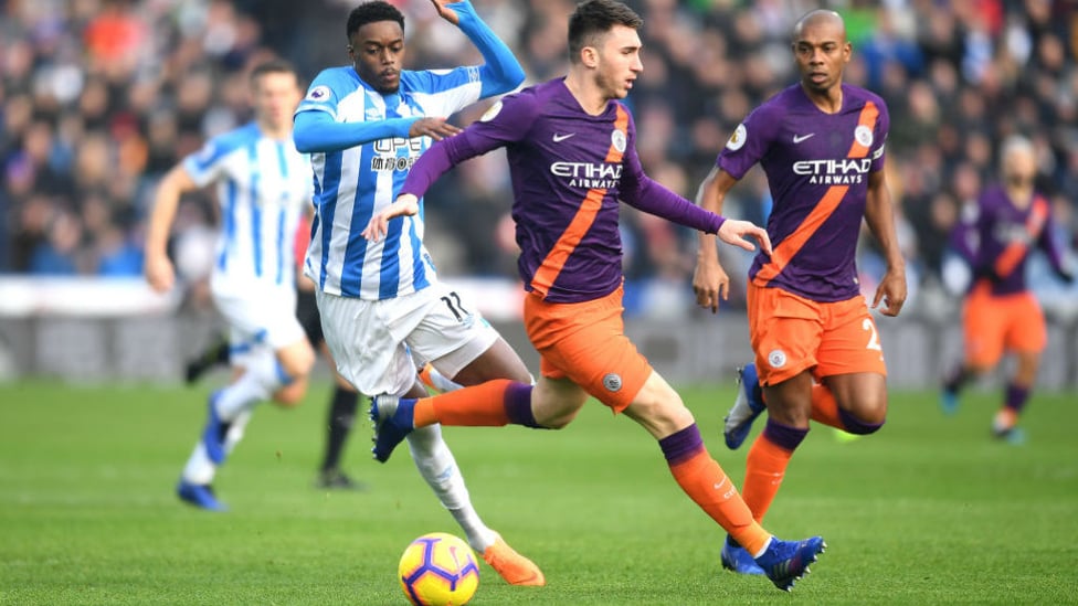 NO ENTRY : Aymeric Laporte puts the block on Huddersfield's Adama Diakhaby