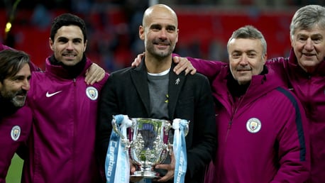 TROPHY SUCCESS: Pep Guardiola's first piece of silverware as City boss...