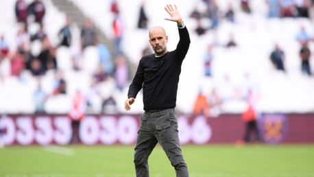 JOB DONE: Pep salutes the travelling fans at the London Stadium.