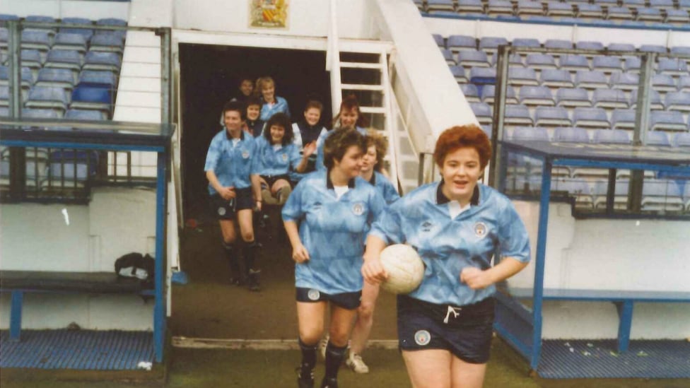 BLUE DREAMS : Heading out onto the Maine Road pitch