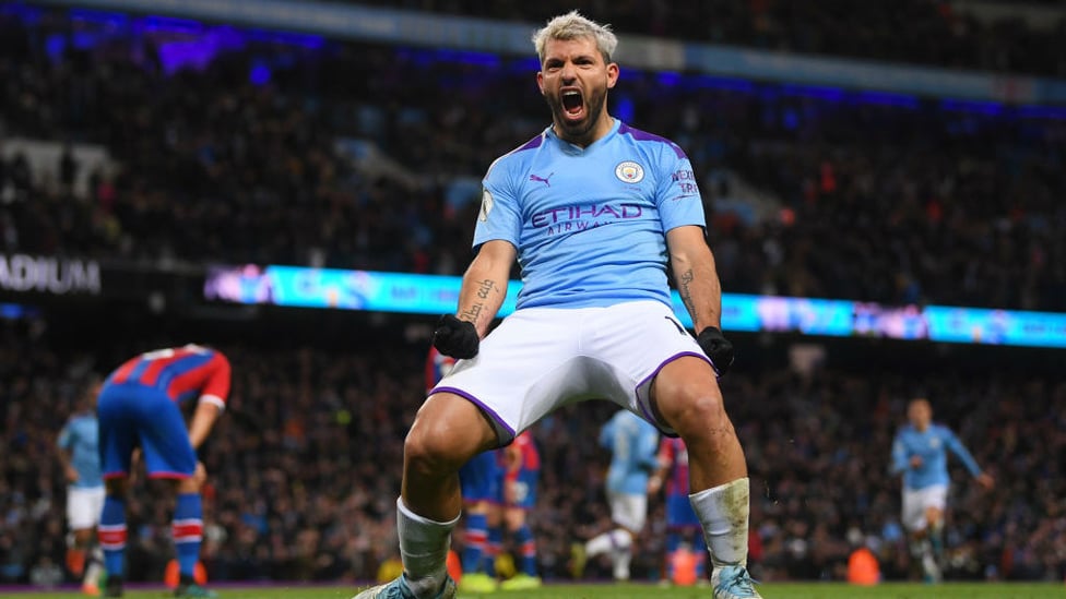 PROLIFIC : Aguero celebrates his second goal of the game and 251st in City colours!