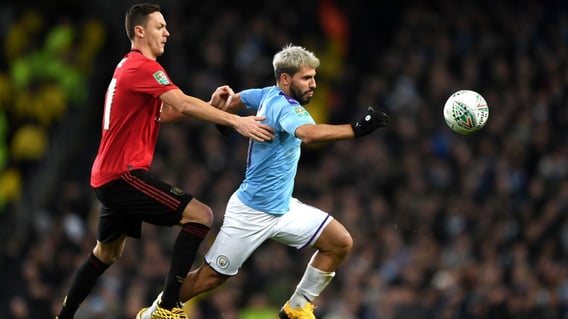 TOUCH TIGHT: Aguero looks to get away from Matic in the second half.