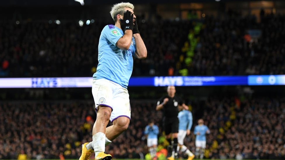 DEJA VU : Aguero reacts as his clever finish is ruled out for offside with six minutes remaining.