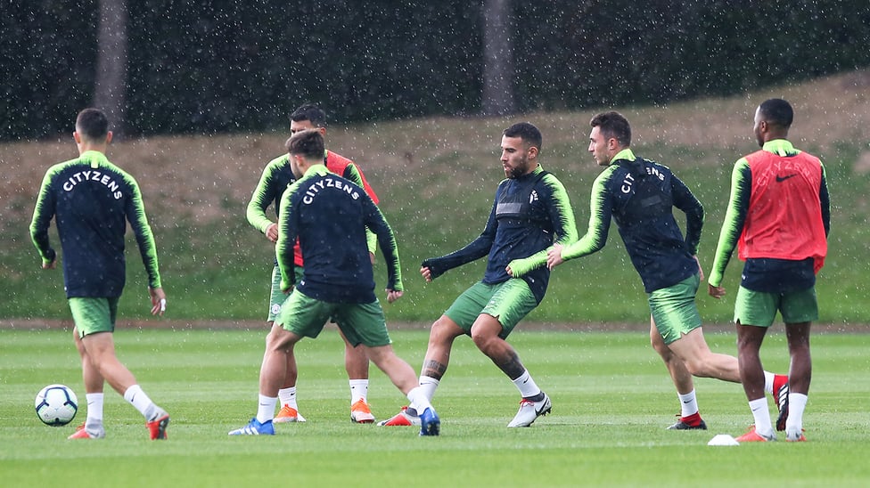 TRAINING IN THE RAIN : Gearing up for the Gunners.