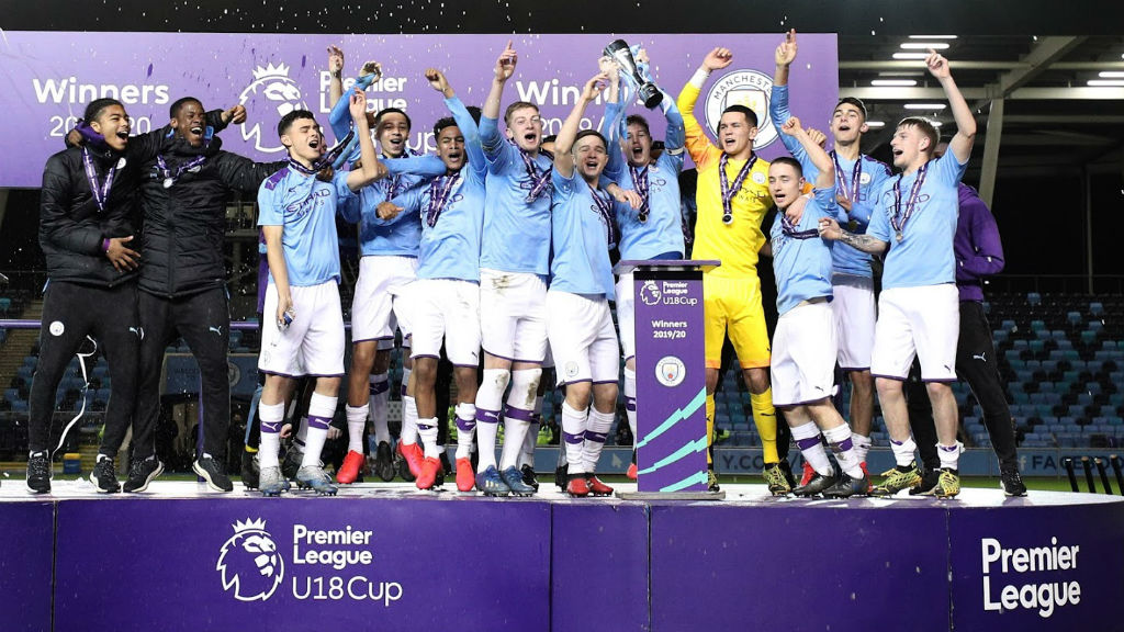 SILVA SALVO: Cole Palmer lifts the Under 18 Premier League Cup aloft