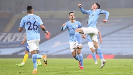 PHIL-ING IT: Foden celebrates putting us ahead with an accurate finish just before the interval.