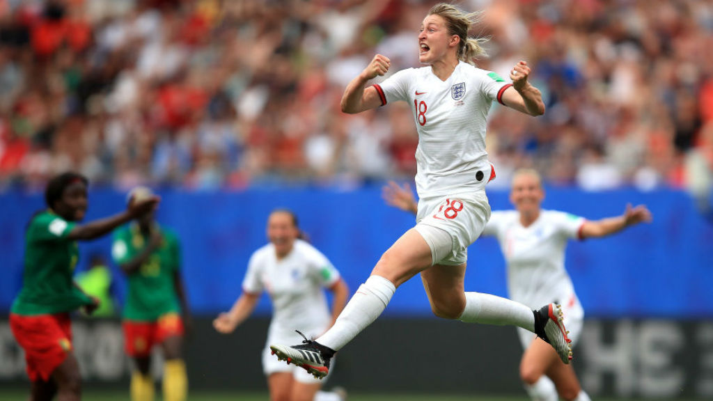 JUMPING FOR JOY : Ellen White celebrates after doubling England's lead against Cameroon