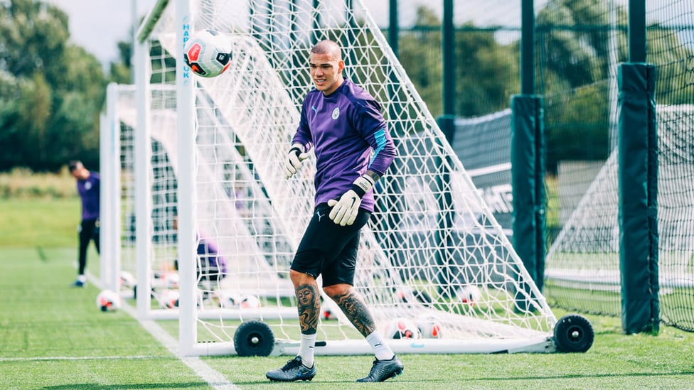 FOCUSED : Ederson keeps his eye on the ball.