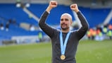 JUST CHAMPION: Pep Guardiola salutes the City fans at Brighton.