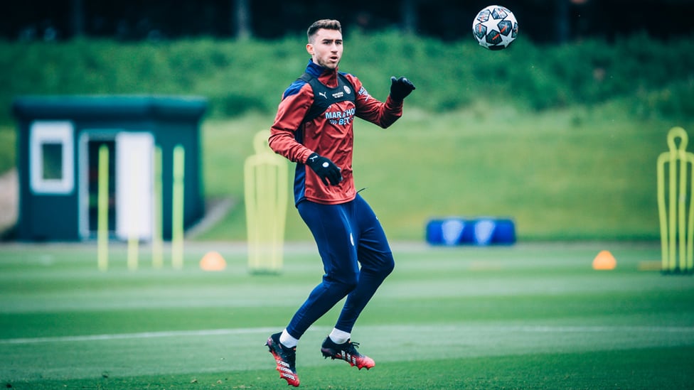 AYMING HIGH: Aymeric Laporte prepares to bring down an aerial ball