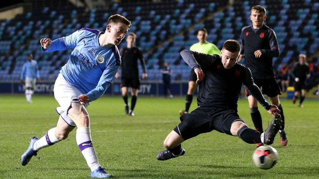 WHAT A FINISH: Liam Delap rounds off a stunning piece of play to score City's second