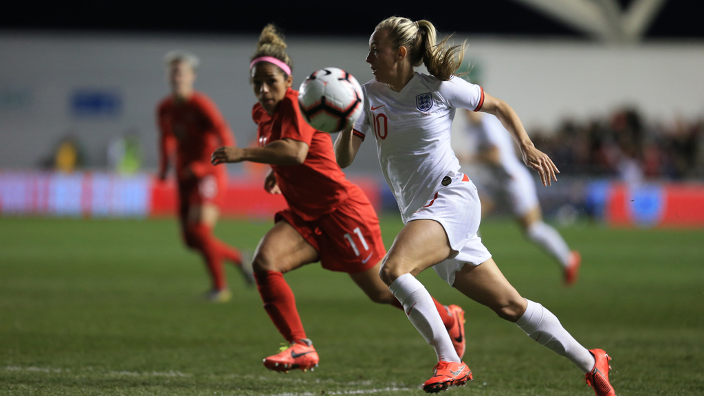 DRIVING DUGGAN : Barcelona's Toni Duggan looks to push forward