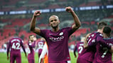 WEMBLEY WONDERS: Flashback to last season and Vincent Kompany celebrates after City's 3-1 win against Tottenham at Wembley