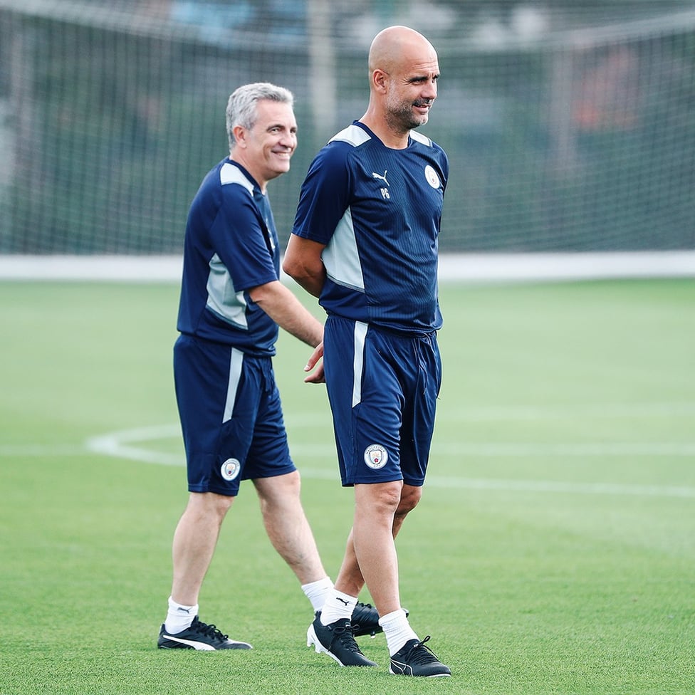 PEP TALK: The boss back out on the pitch!