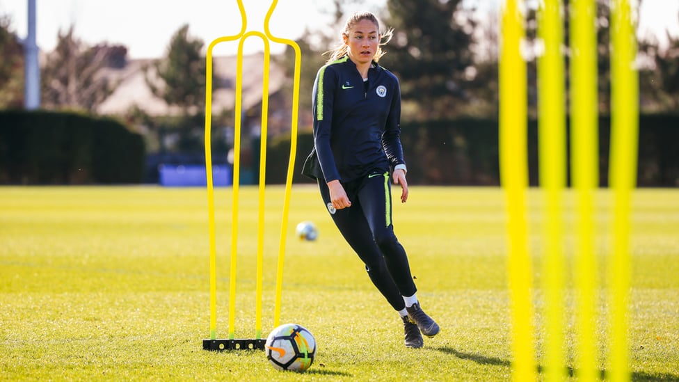 TOP MARKS : Janine Beckie practices her dribbling skills