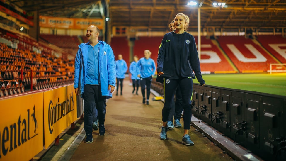 SHARP BLADES : Nick Cushing and Steph Houghton survey the surroundings