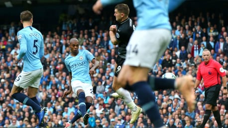 TAKE THREE: Ferna lashes home a wonderful third goal for the Blues