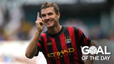 BOSNIAN BEAUTY: Edin Dzeko celebrates after smashing home a wonderful first-time strike