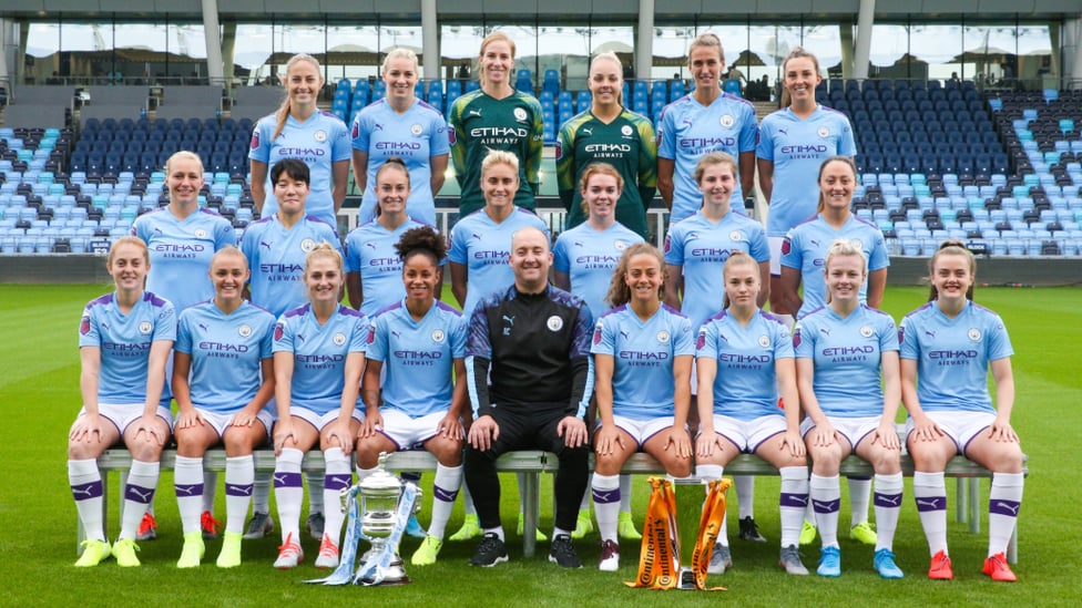 DOUBLE DELIGHT : Showing off the silverware! The FA Cup and Continental Cup take pride of place