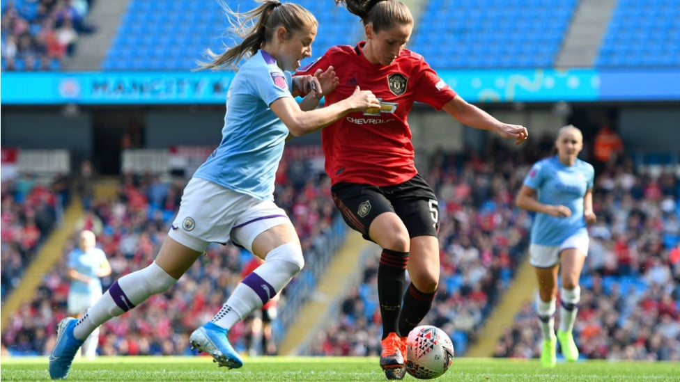 A NEW RIVALRY : Janine Beckie matches up against former City player Abbie McManus