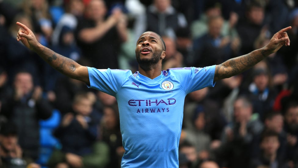 RAZ-MA-TAZ! : Raheem Sterling celebrates his 13th goal of the season