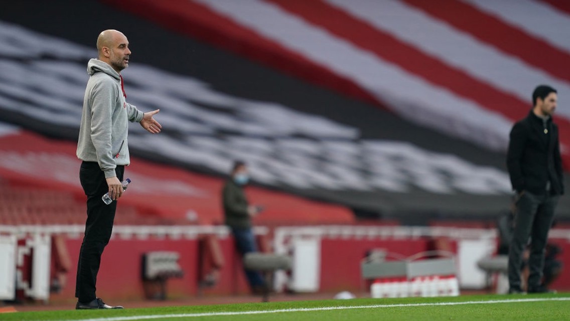 THE BOSS: Guardiola provides instructions from the touchline.