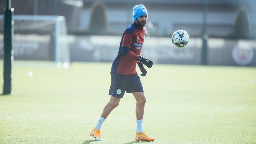 ON THE BALL: Riyad Mahrez was a study in focus as the squad got back to work