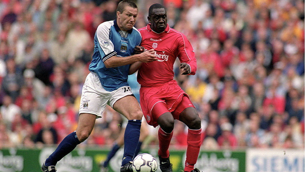 NO QUARTER: Steve Howey takes on Emile Heskey of Liverpool back in 2001