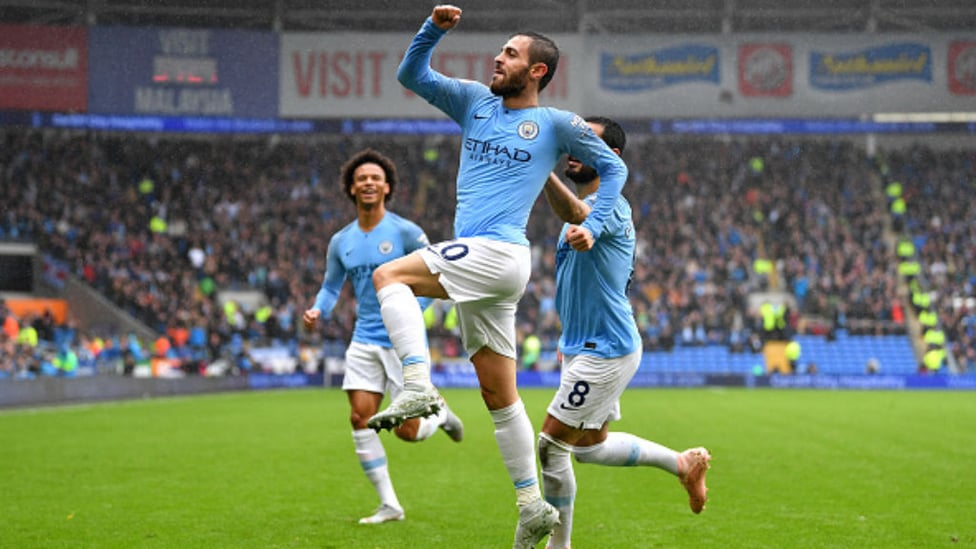 QUICKFIRE DOUBLE : Bernardo Silva scores City's second in three minutes against Cardiff City