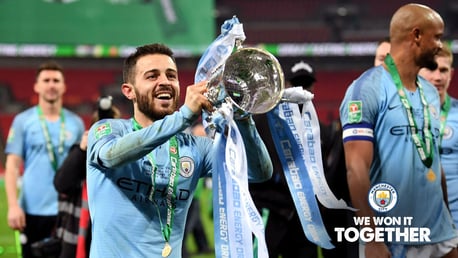 Bernardo Silva celebrates Carabao Cup final win