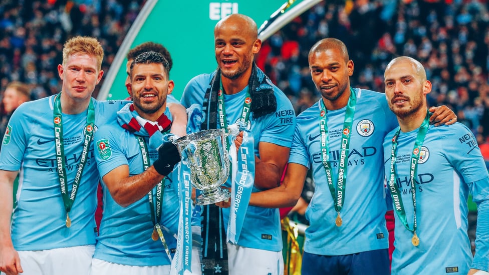 IN GOOD COMPANY: : The midfielder claimed his third League Cup triumph as City beat Arsenal in the 2018 final.