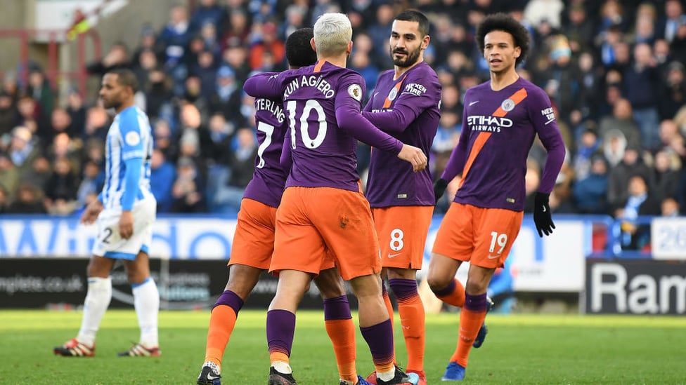 RAZZLE DAZZLE : The Blues salute Raheem Sterling after his header made it 2-0