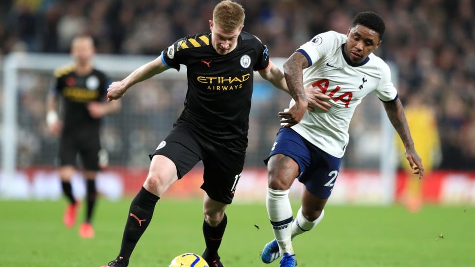 BATTLE : De Bruyne looks to inspire City to an equaliser.