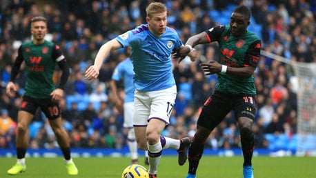 DANGER MAN: Kevin De Bruyne is monitored closely by Marvelous Nakamba