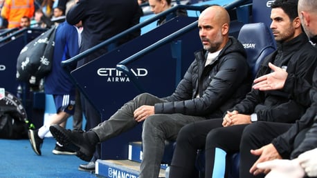 PRE-MATCH: Pep Guardiola takes his seat ahead of our clash with Wolves.