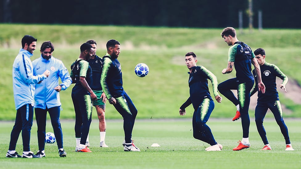 PRACTICE : The squad have a go with the new Champions League ball.