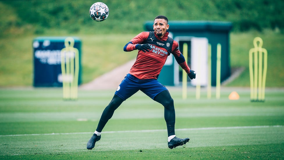 ON THE VOLLEY: Gabriel Jesus sorts his feet out ready for the strike