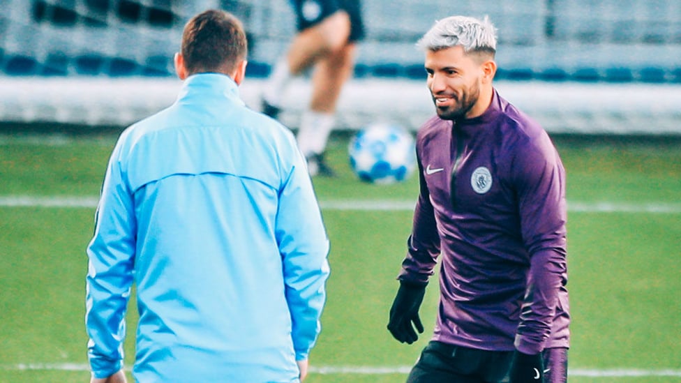 ALL SMILES : Sergio Aguero looked in good spirits despite his recent injury lay-off