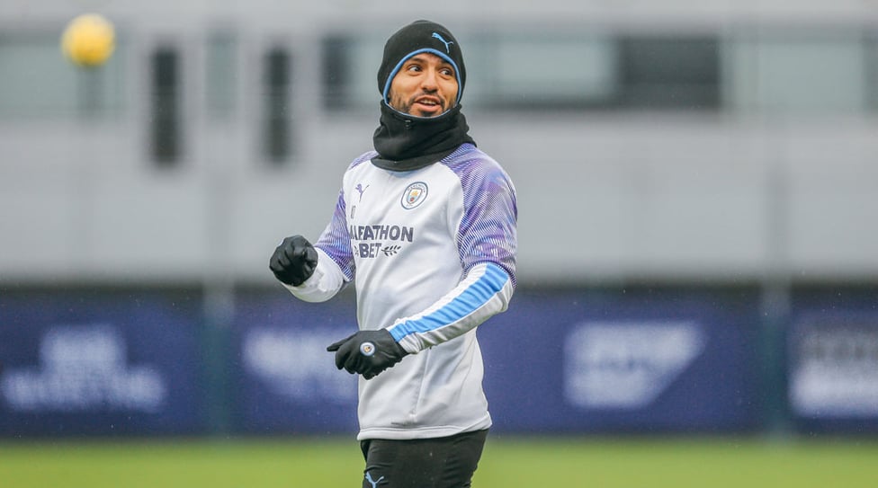 YOU LOVE TO SEE IT : Sergio Aguero back on the training pitch.