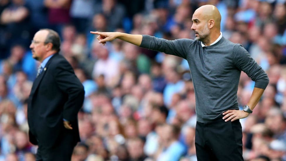 BOSS : Pep Guardiola gives instruction from the sideline.