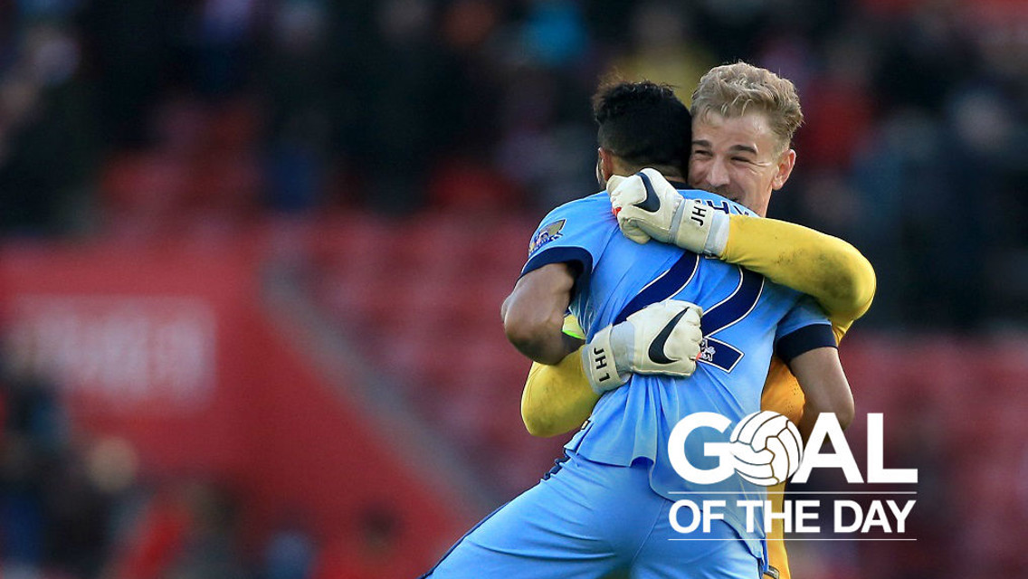 GAEL FORCE: Clichy celebrates a stunning goal with Joe Hart