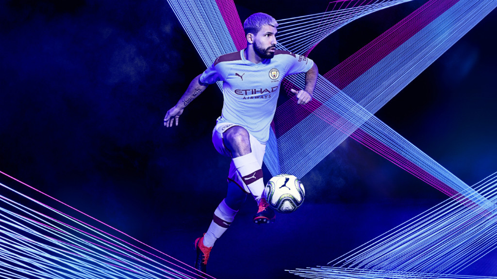 PURPLE PATCH: The iconic City blue is highlighted with purple, a colour previously used in club kits, and is used on the Home shirt for the first time. 