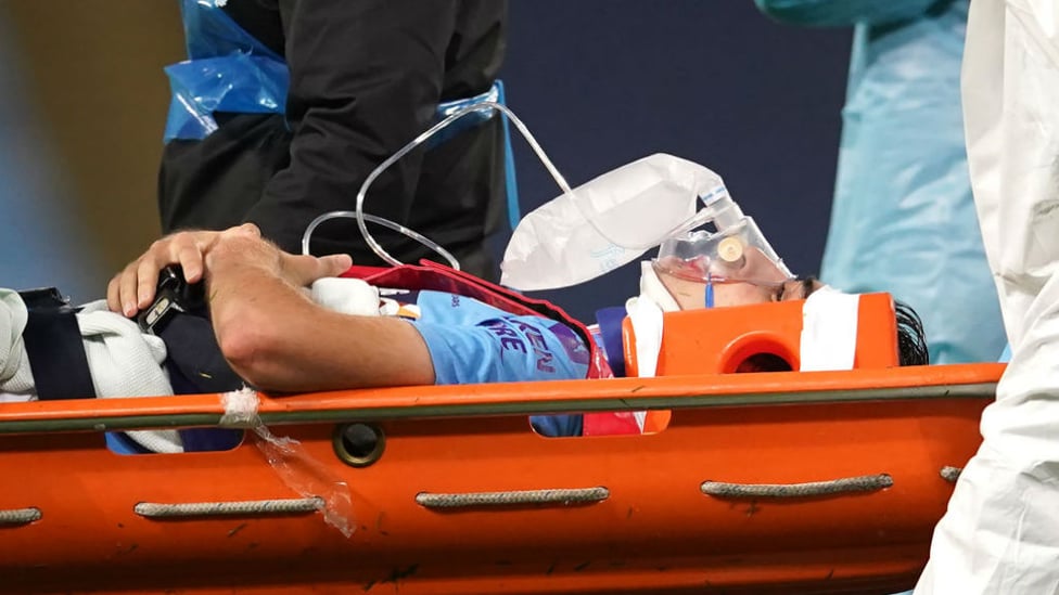 SAD SIGHT: Eric Garcia was stretchered off after a lengthy delay following a collision with Ederson