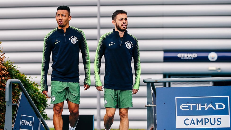 WHERE'D IT GO? Gabriel Jesus and Bernardo look for the Manchester sunshine