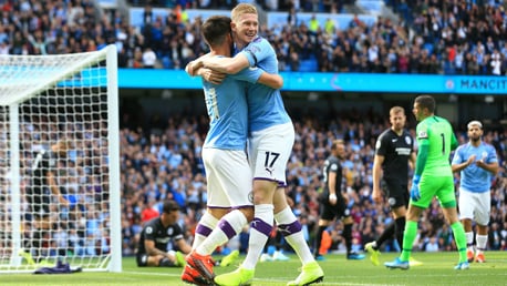 GOAL GETTER: Kevin De Bruyne celebrates against Brighton.