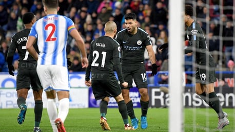 BACK IN IT: City's players celebrate after drawing level early in the second half.