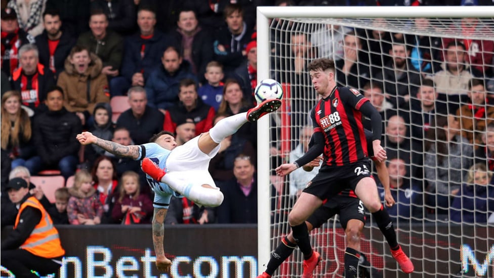 ACROBAT : Nico takes to the air to execute a superb overhead kick - but his effort flew just over the bar